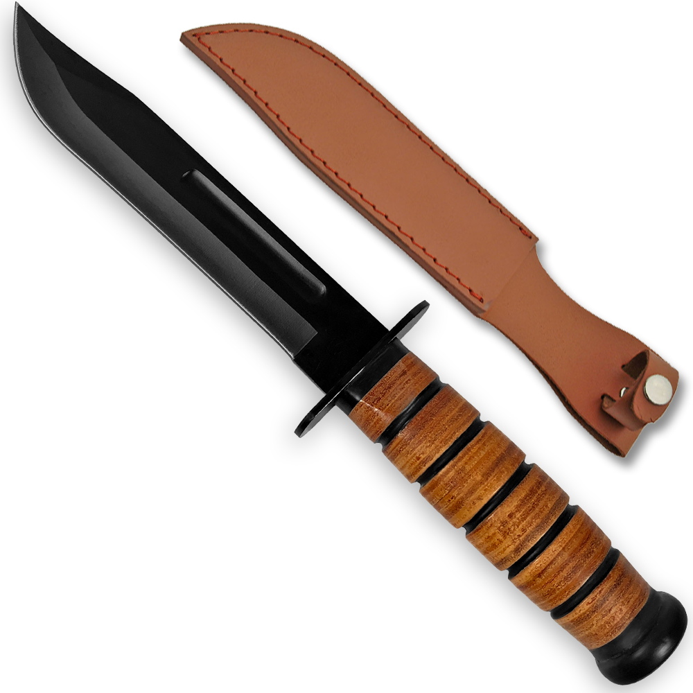US Navy Reproduction WWII Fighting Knife Kabar-style Combat Type Leather Grip