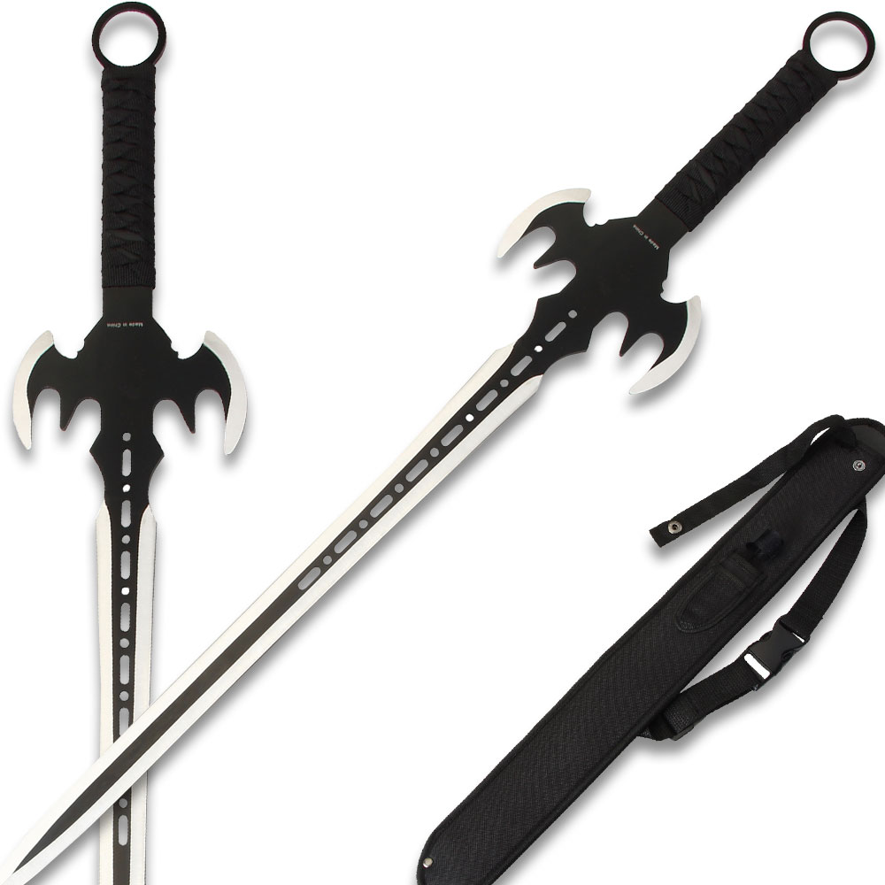 BLACK NINJA BAT WARRIOR SWORD 26.5" OVERALL 2 PCS THROWING KNIFE SET