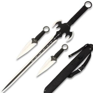 BLACK NINJA BAT WARRIOR SWORD 26.5" OVERALL 2 PCS THROWING KNIFE SET