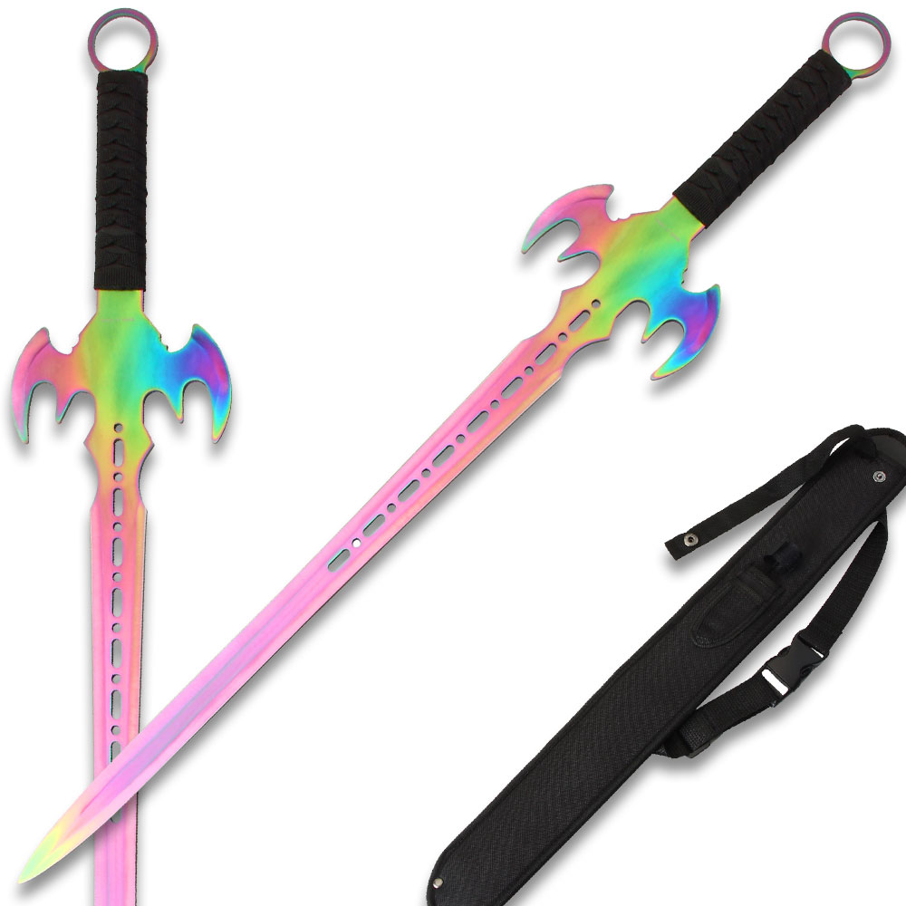 TITANIUM NINJA BAT WARRIOR SWORD 26.5" OVERALL 2 PCS THROWING KNIFE SET