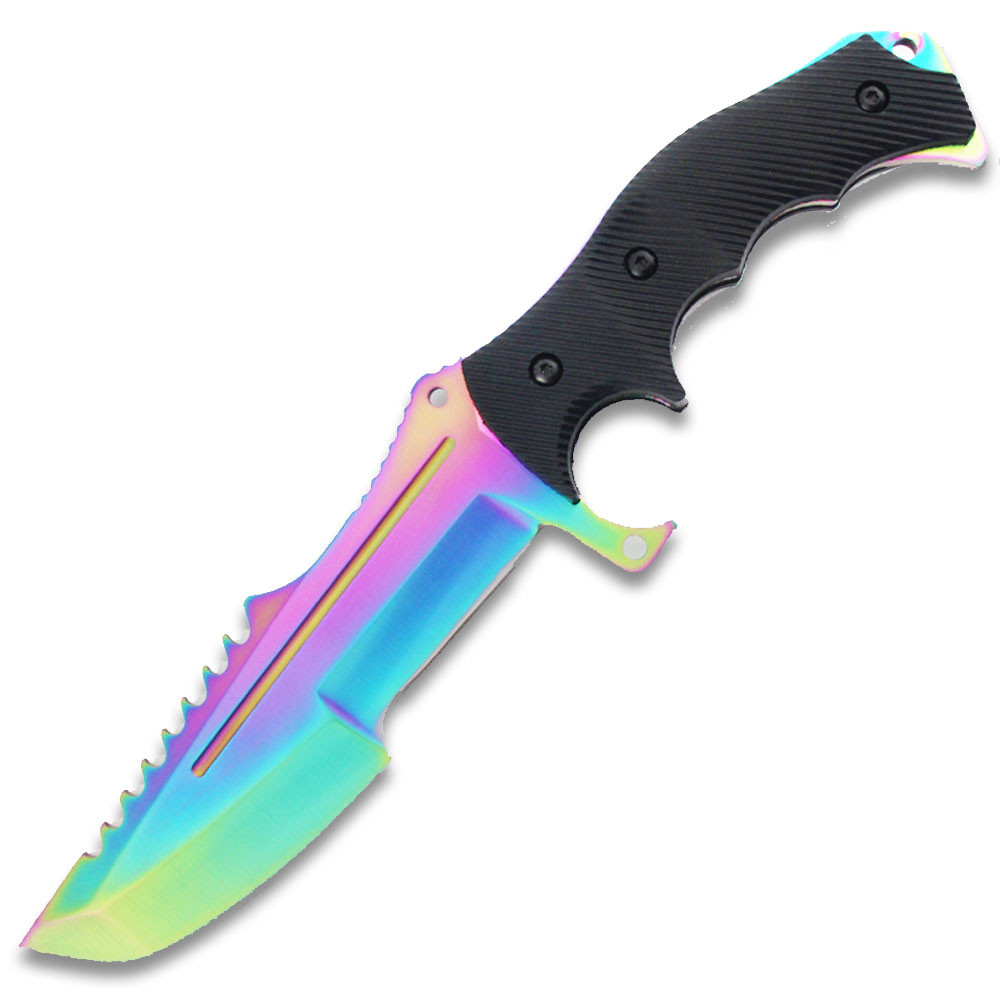 Rainbow Titanium Fixed Blade Tactical Knife with Full Tang 440 Stainless Steel