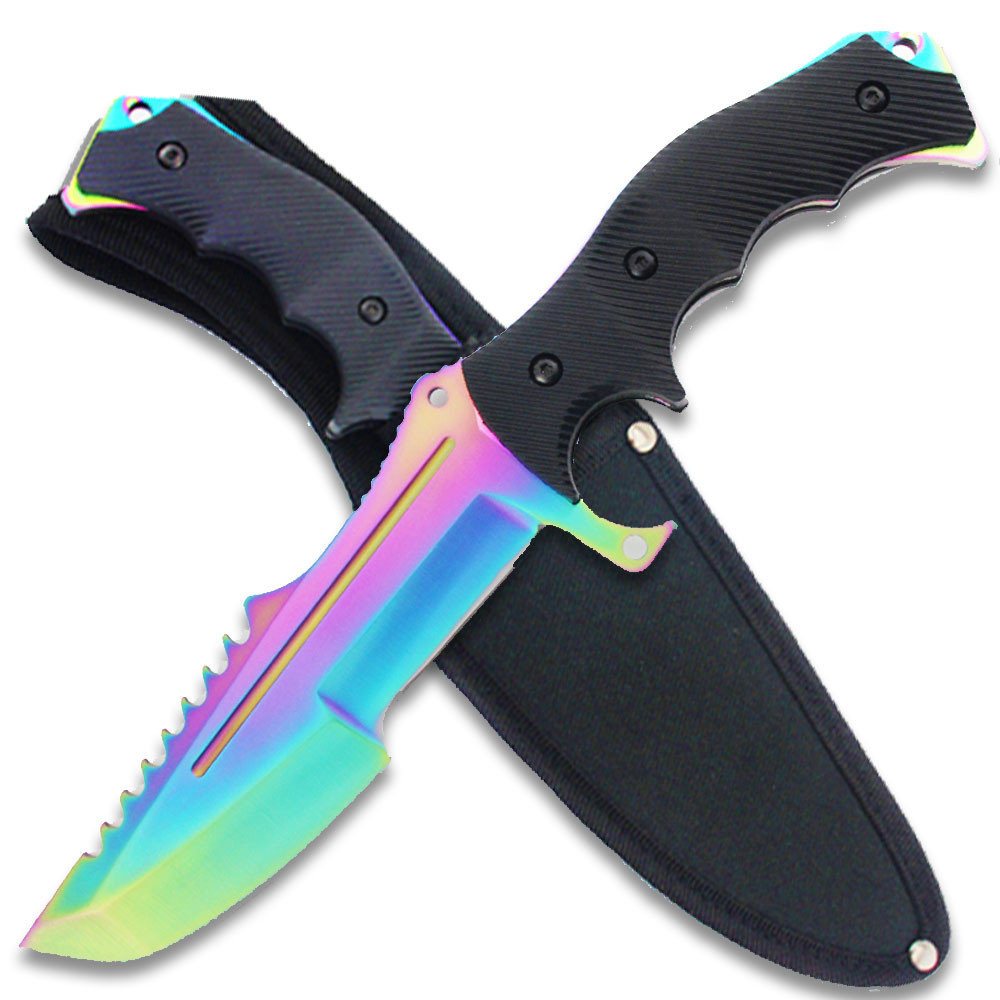 Rainbow Titanium Fixed Blade Tactical Knife with Full Tang 440 Stainless Steel