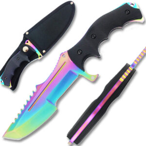 Rainbow Titanium Fixed Blade Tactical Knife with Full Tang 440 Stainless Steel