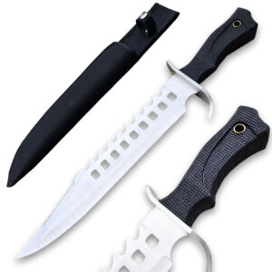Tactical Silver Survival Bowie Fixed Blade Knife with Sheath