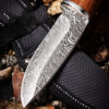 Damascus Pattern Knife, 9" High Carbon Steel Knife With Solid Wood Handle
