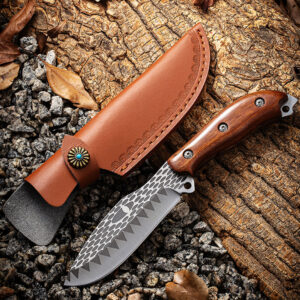 Crocodile Tooth Pattern  Hunting Knife Wood Handle Sharp Edge  9.5 inches