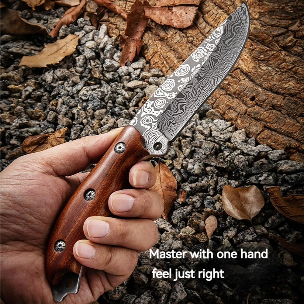 Damascus Pattern  Hunting Skiner Knife Wood Handle Sharp Edge  9 inches