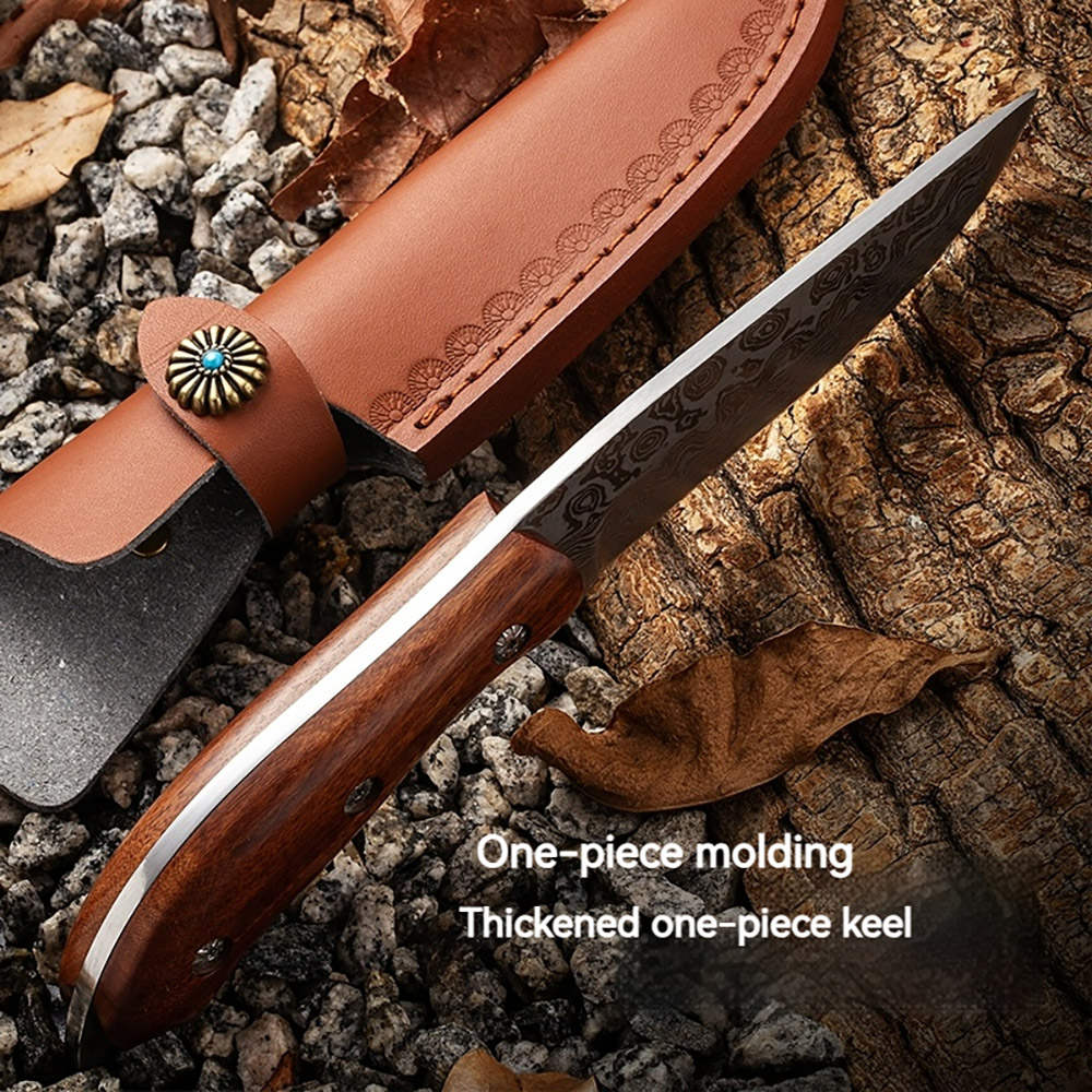 Damascus Pattern  Hunting Skiner Knife Wood Handle Sharp Edge  9 inches