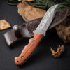 Damascus Pattern Knife, 9" High Carbon Steel With Rose Wood Handle