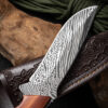 Damascus Pattern Knife, 9" High Carbon Steel With Rose Wood Handle