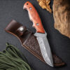 Damascus Pattern Knife, 9" High Carbon Steel With Rose Wood Handle