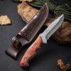 Damascus Pattern Knife, 9" High Carbon Steel With Rose Wood Handle