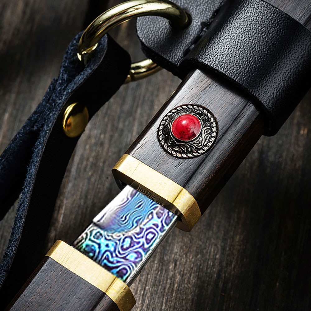 Unique Slim Damascus Pattern Knife with Wood Handle