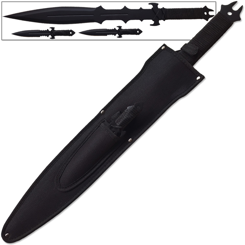 Ninja Sword & Throwing Knives Set Night Ops Covert w Sheath