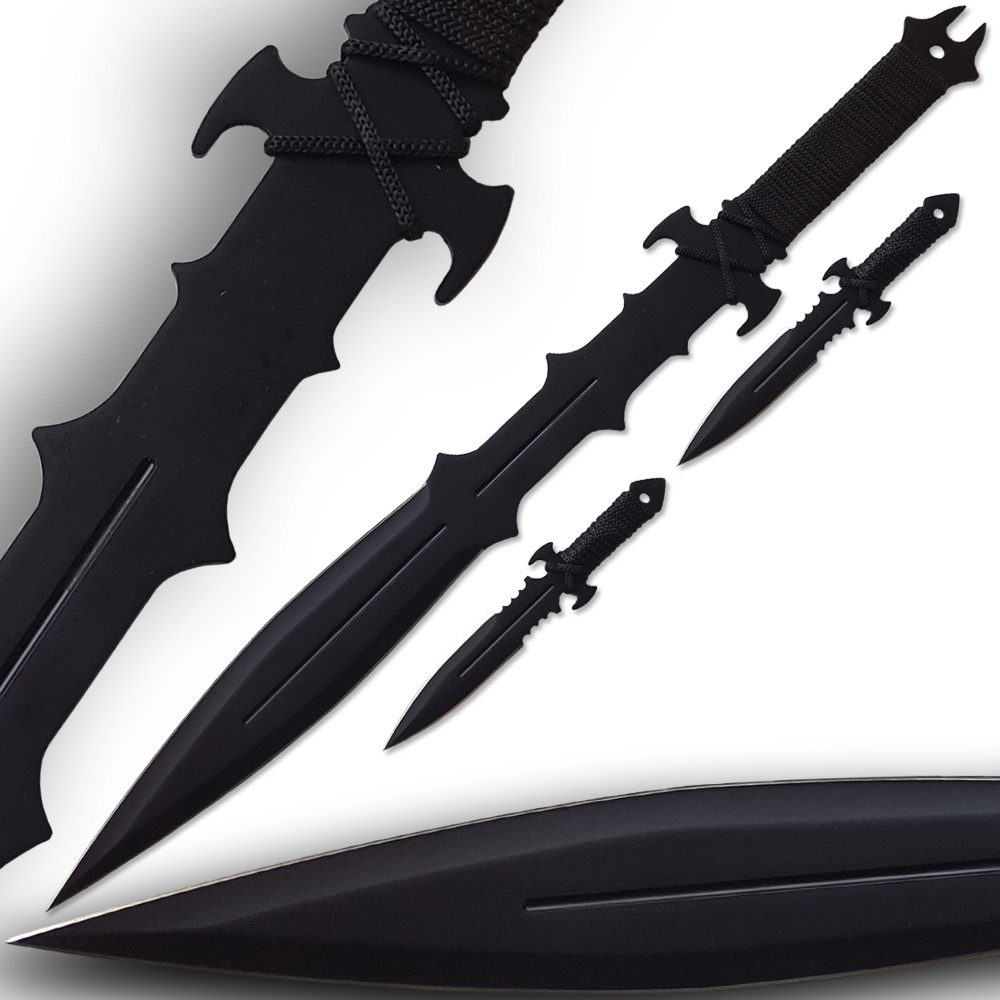 Ninja Sword & Throwing Knives Set Night Ops Covert w Sheath