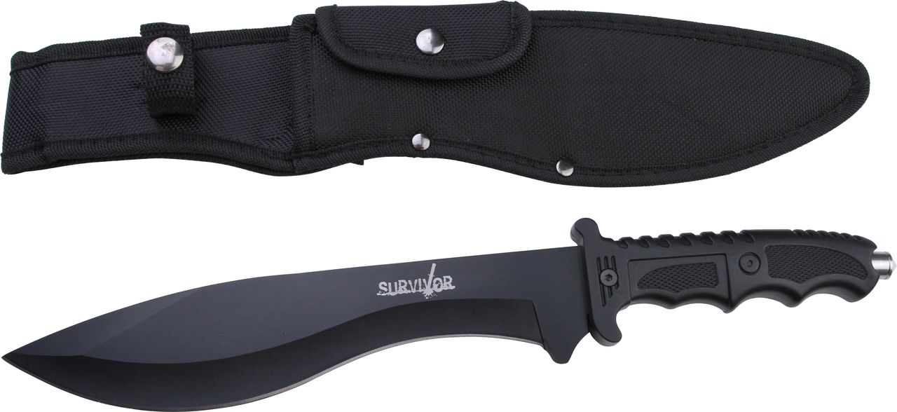 Survivor Tactical Combat Hunting Knife Kukri Blade | Glass Breaker 15in