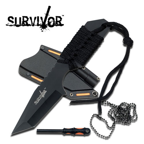 SURVIVOR  FIXED BLADE NECK KNIFE W/ FIRE STARTER