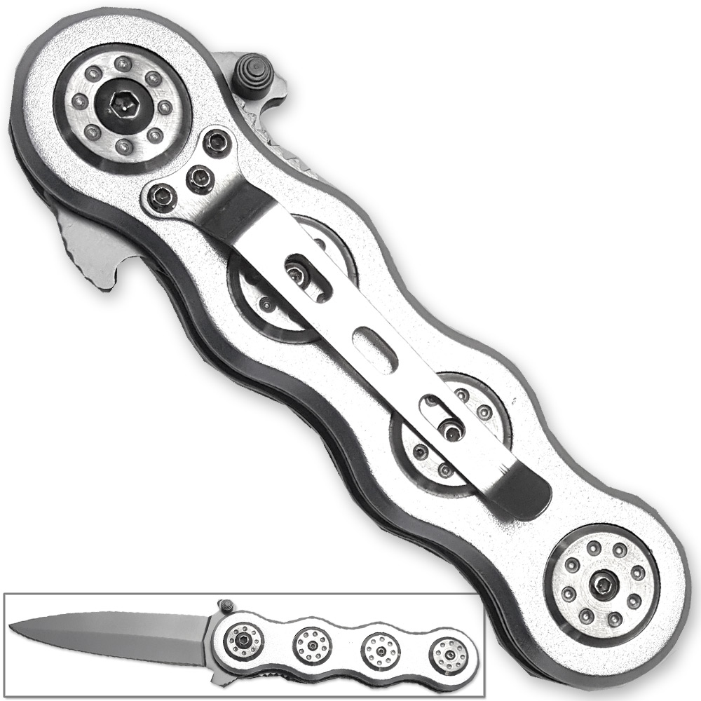 Infinite-X2 Spear Point Folding Knife EDC Pocket Clip Silver Finish