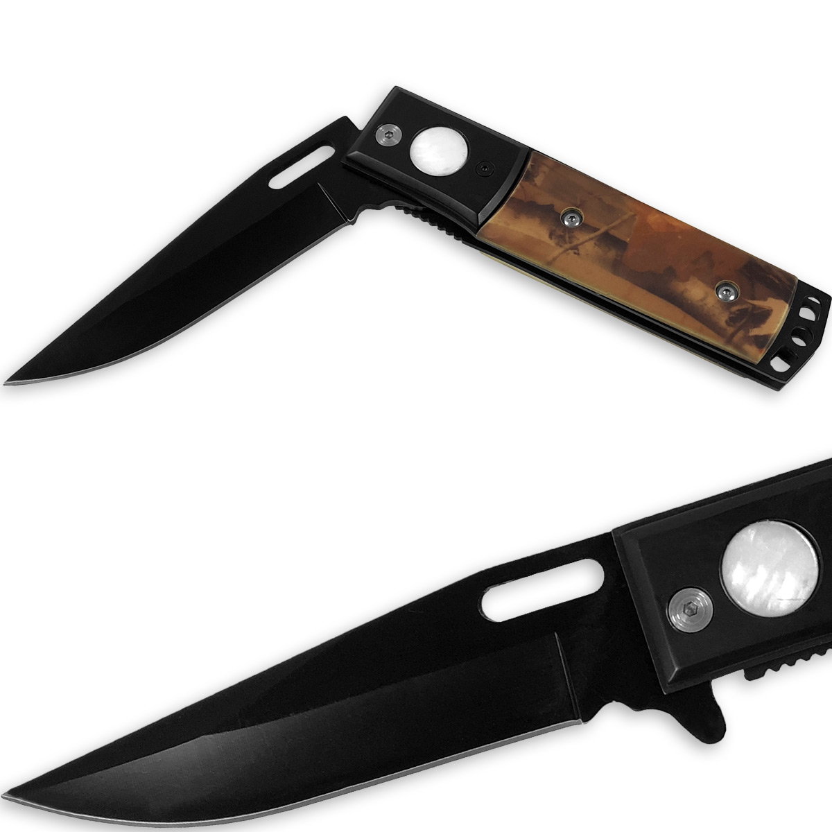 Kennesaw Battlefield Natural Camo Grip Folding Knife Very Sharp 9in