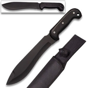 Full Tang Black Bowie Hunter Knife, 16 Inch Overall Length, Black Blade, Black Wood Handle