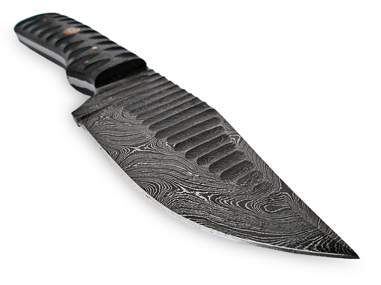 White Deer Custom Grooved Damascus Steel Knife Full Tang Black Micarta Handle
