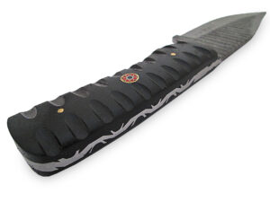 White Deer Custom Grooved Damascus Steel Knife Full Tang Black Micarta Handle