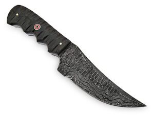 White Deer Tactical Operator Damascus Steel Knife Full Tang Grooved Micarta Handle