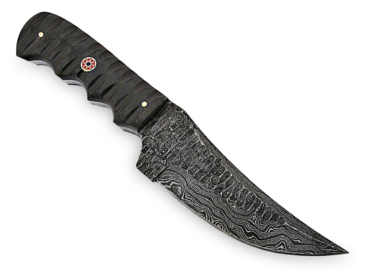 White Deer Tactical Operator Damascus Steel Knife Full Tang Grooved Micarta Handle