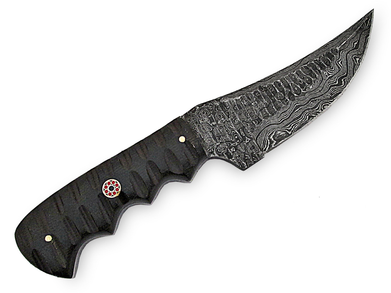 White Deer Tactical Operator Damascus Steel Knife Full Tang Grooved Micarta Handle