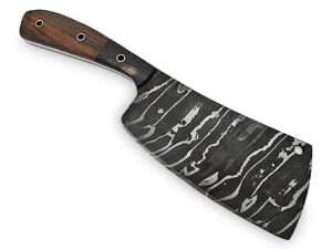 White Deer Grooved Damascus Steel Butchers Cleaver Knife Horn & Hardwood Handle