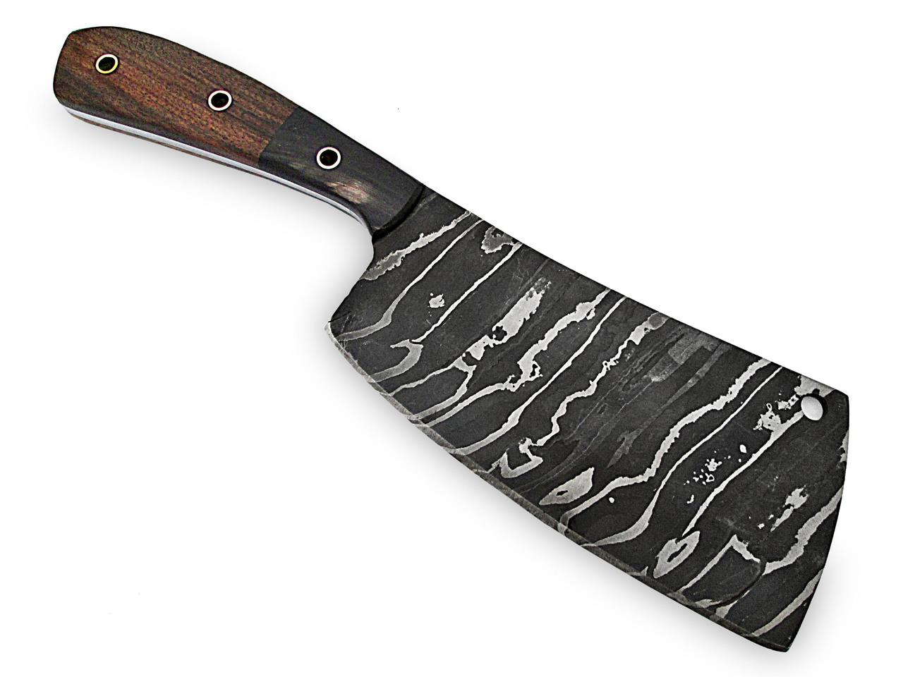 White Deer Grooved Damascus Steel Butchers Cleaver Knife Horn & Hardwood Handle