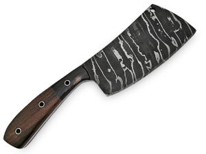 White Deer Grooved Damascus Steel Butchers Cleaver Knife Horn & Hardwood Handle