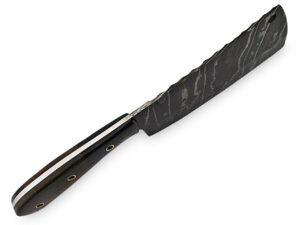 White Deer Grooved Damascus Steel Butchers Cleaver Knife Horn & Hardwood Handle