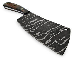 White Deer Grooved Damascus Steel Butchers Cleaver Knife Horn & Hardwood Handle