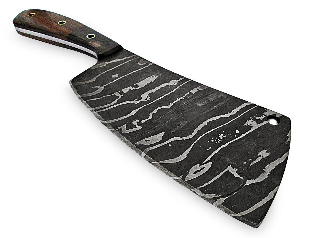 White Deer Grooved Damascus Steel Butchers Cleaver Knife Horn & Hardwood Handle