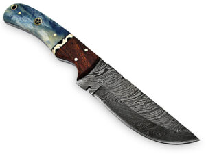 White Deer Blue Bunyan Damascus Steel Knife Bison Bone & Hardwood Handle