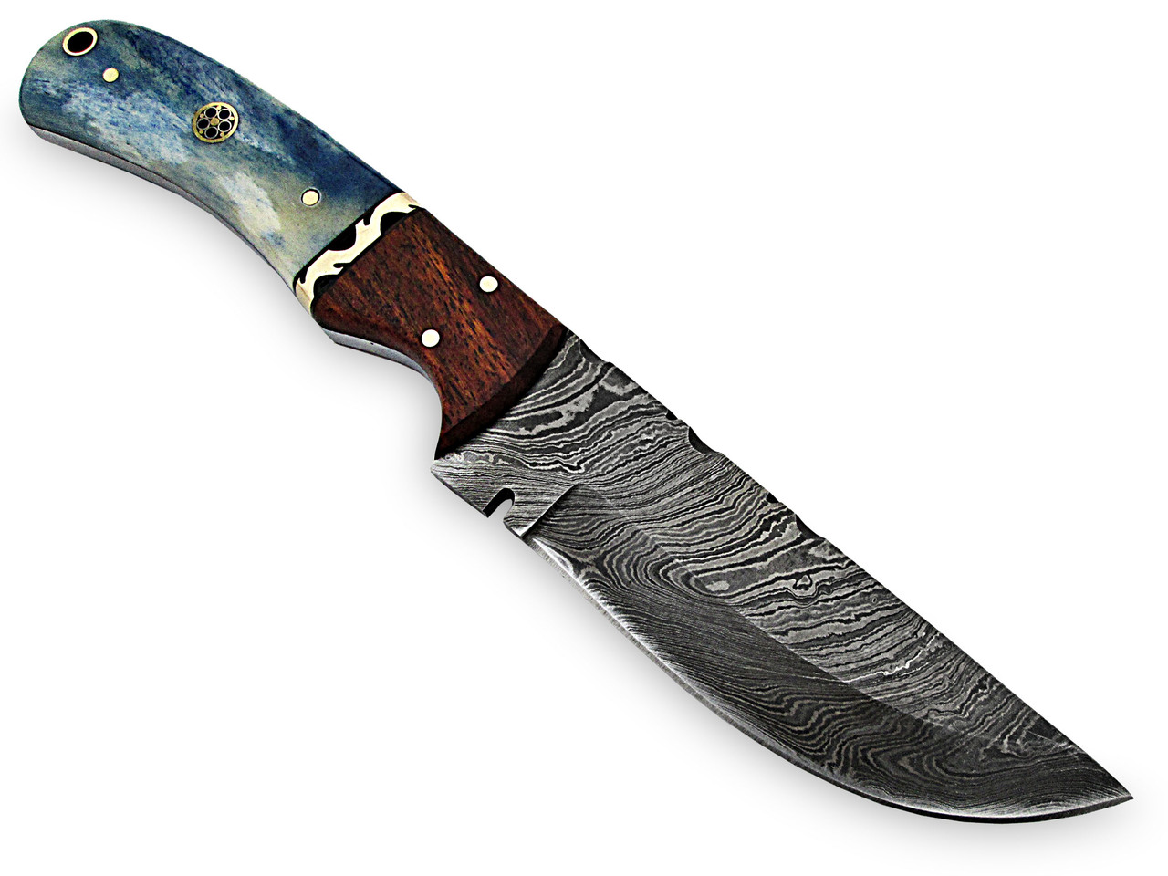 White Deer Blue Bunyan Damascus Steel Knife Bison Bone & Hardwood Handle