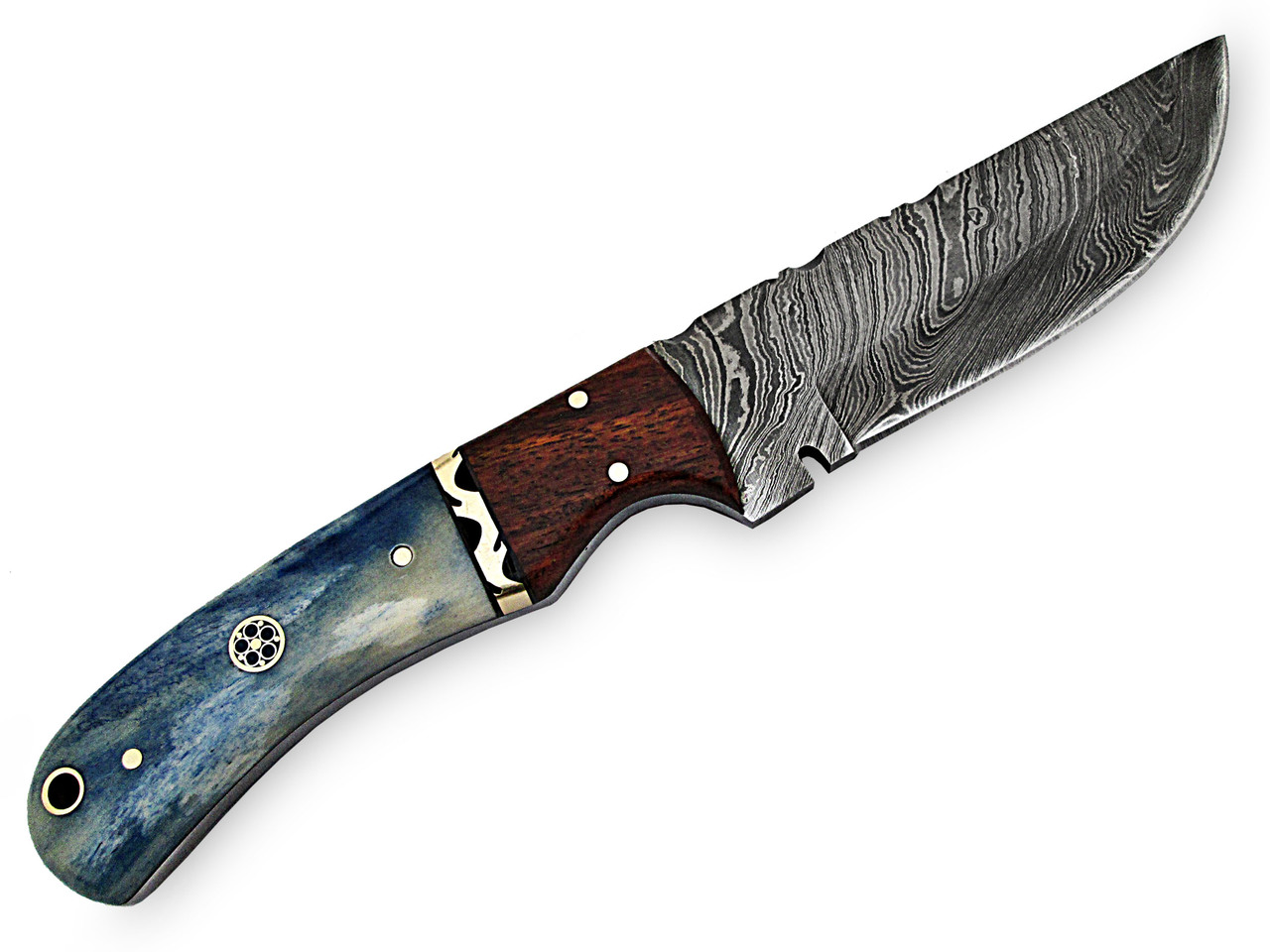 White Deer Blue Bunyan Damascus Steel Knife Bison Bone & Hardwood Handle