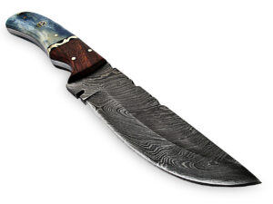 White Deer Blue Bunyan Damascus Steel Knife Bison Bone & Hardwood Handle