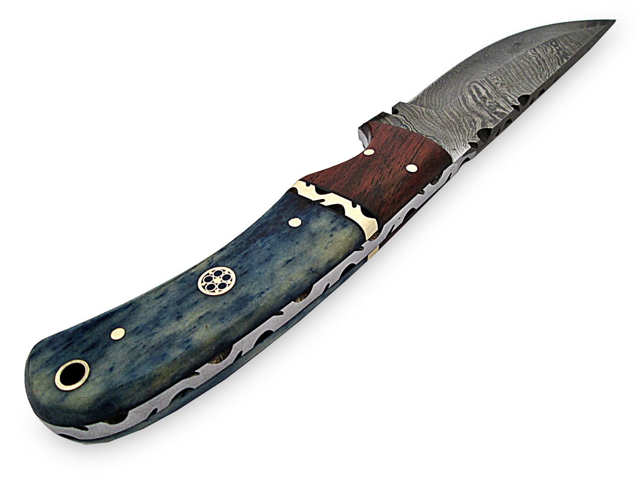 White Deer Blue Bunyan Damascus Steel Knife Bison Bone & Hardwood Handle