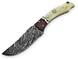 White Deer Executive Strait-Back Damascus Steel Knife Bison Bone & Hardwood Handle