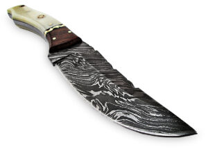 White Deer Executive Strait-Back Damascus Steel Knife Bison Bone & Hardwood Handle