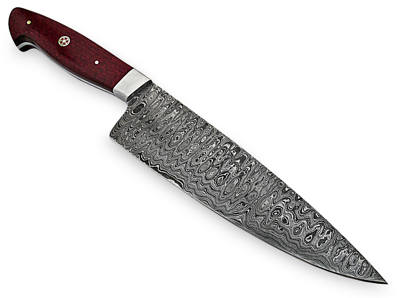 White Deer Damascus Steel Santoku Japanese Chef Knife Red Micarta Handle