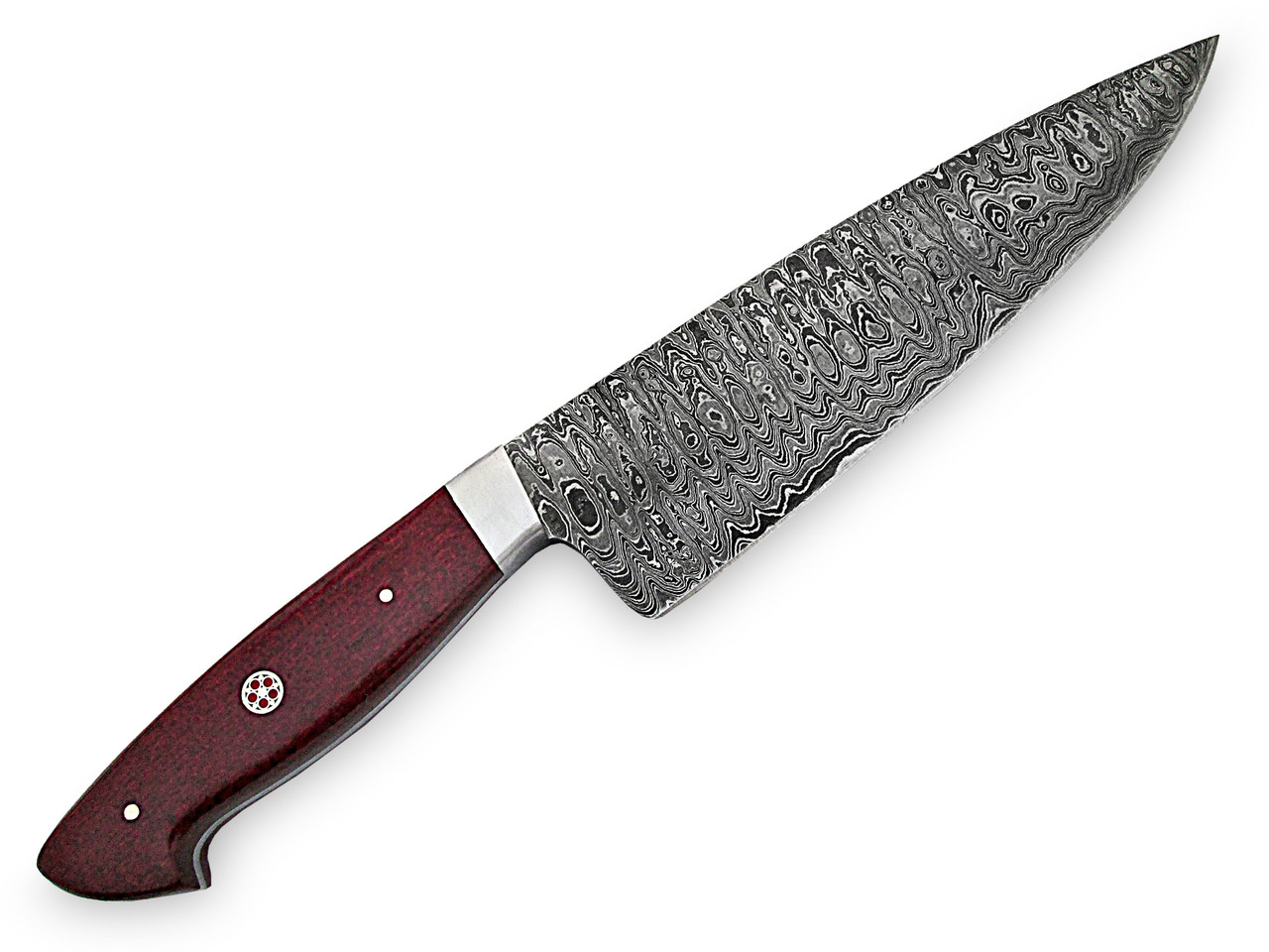 White Deer Damascus Steel Santoku Japanese Chef Knife Red Micarta Handle