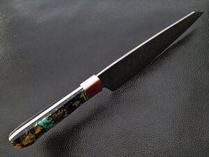 Damascus Steel Santoku Forged Chef Knife Hazel Resin Grips by White Deer
