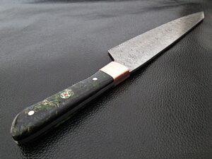 Damascus Steel Santoku Forged Chef Knife Hazel Resin Grips by White Deer