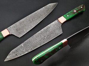 Gyutou Forged Chef Knife Resin Grips Green Brown by White Deer