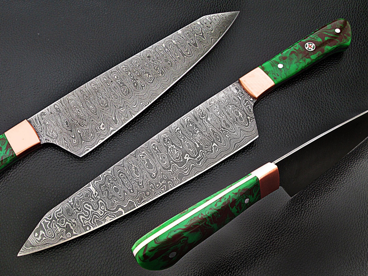 Gyutou Forged Chef Knife Resin Grips Green Brown by White Deer