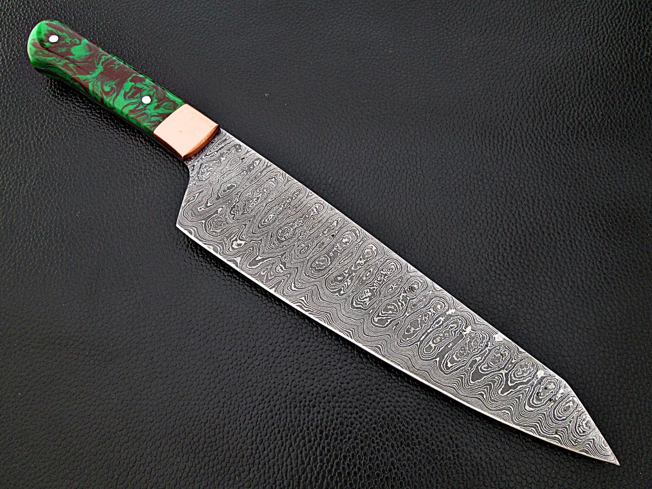 Gyutou Forged Chef Knife Resin Grips Green Brown by White Deer