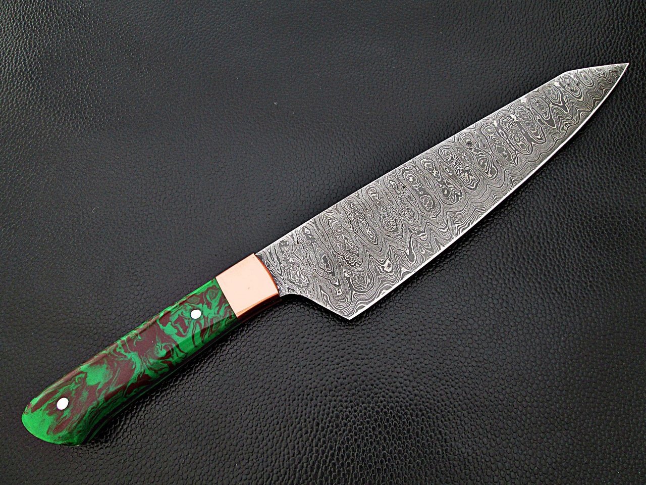 Gyutou Forged Chef Knife Resin Grips Green Brown by White Deer